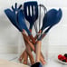 NEW Kitchen Non Stick Silicone Utensil Set with Rounded Wood Handles