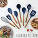 NEW Kitchen Non Stick Silicone Utensil Set with Rounded Wood Handles