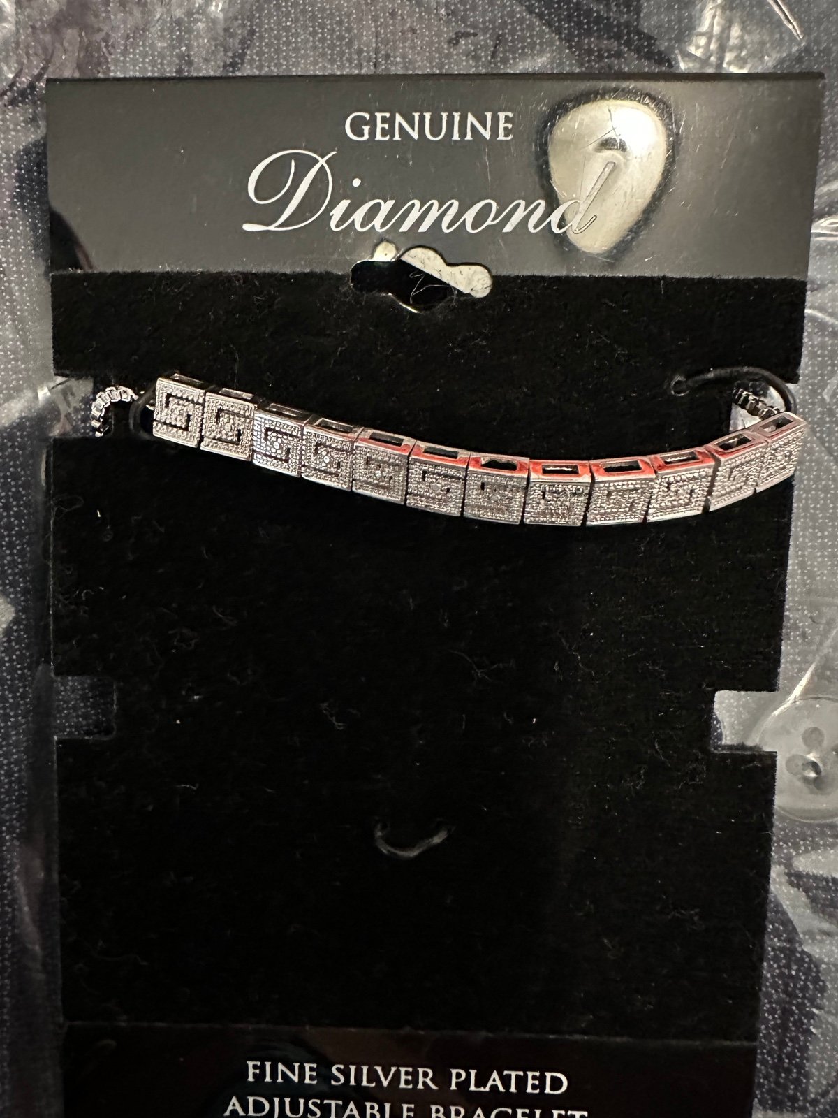 Genuine Diamond and Fine Silver Plated Greek Key Adjustable Bracelet New Pre-pri