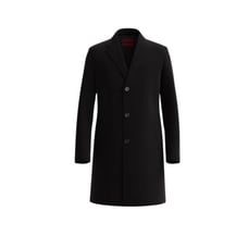 Hugo Boss Wool-Blend Coat with Ivory-Nut Buttons, Men 44R Black