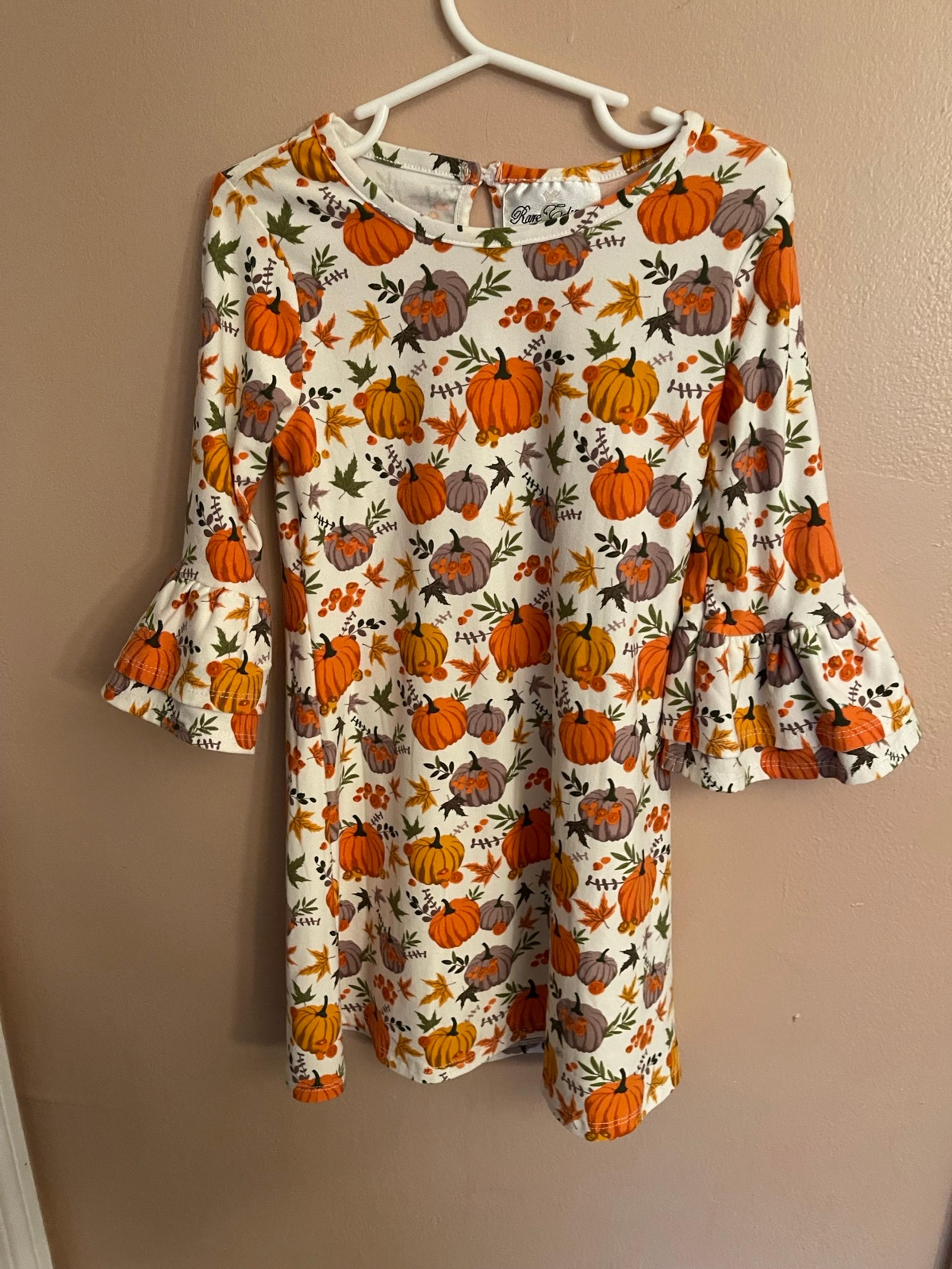 Girls Rare Editions Fall Pumpkin Long-Sleeve Dress Size 5