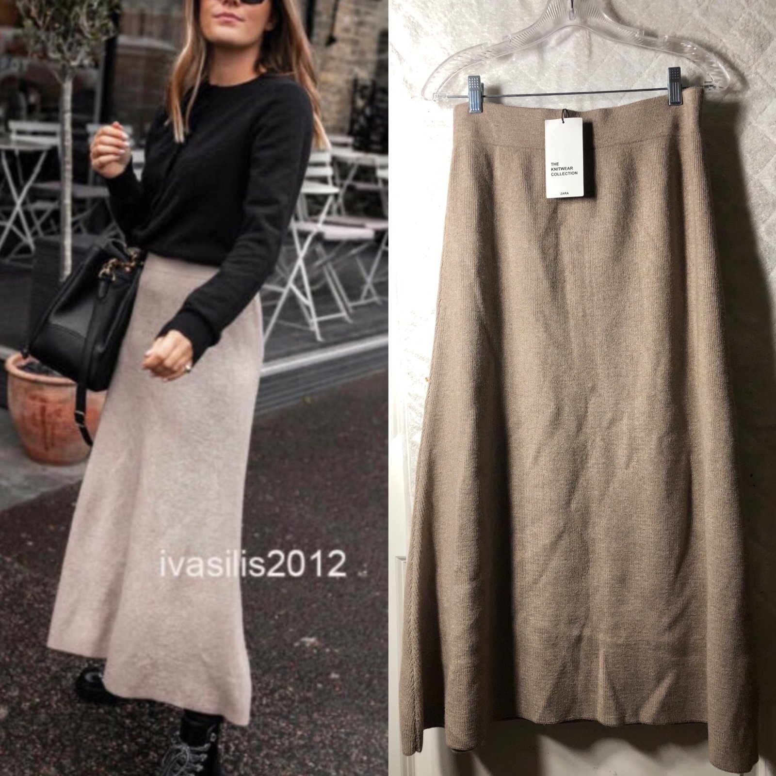 NWT ZARA LIGHT SAND A-LINE KNIT SKIRT