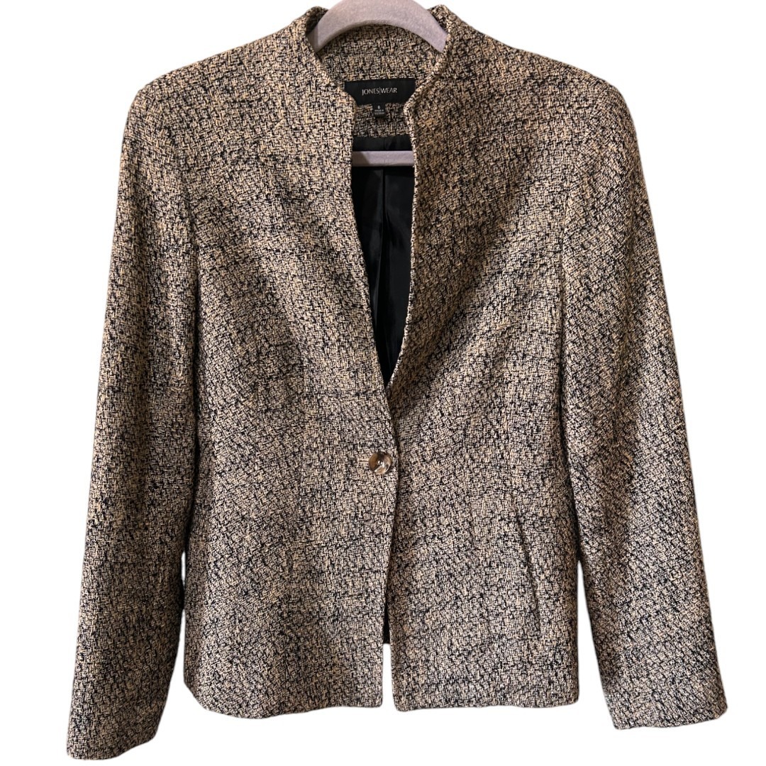 JonesWear Tweed Blazer Jacket Career Office Wear Neutral Size 6