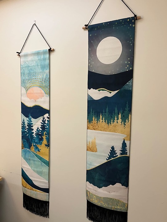 Long Mountain Tapestry Wall Hanging - 2PCS Forest Tree Sunset Starry Night