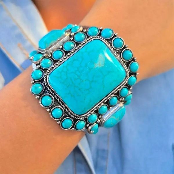 Bohemian Turquoise Bangle Bracelet Women Chic Western Style Casual Fashion Cuff
