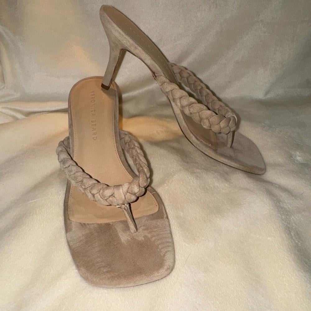 Veronica Beard Beige Suede Slide Sandal, SZ 9, Heel 3