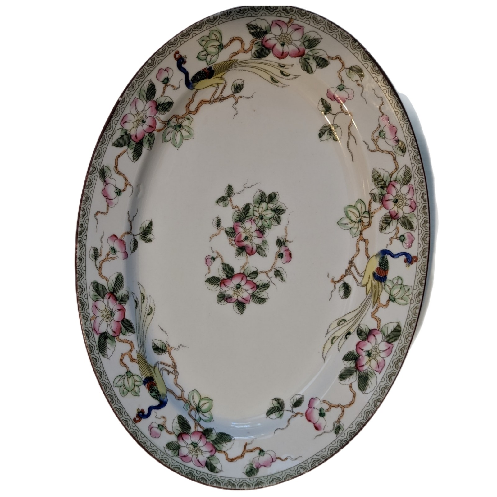 Vintage NIPPON BIRD OF PARADISE PEACOCK SERVING DISH 1800'S.