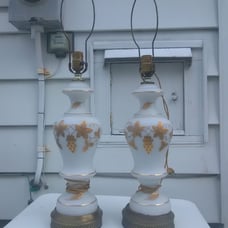 Vintage Glass/Brass Table Lamp Pair