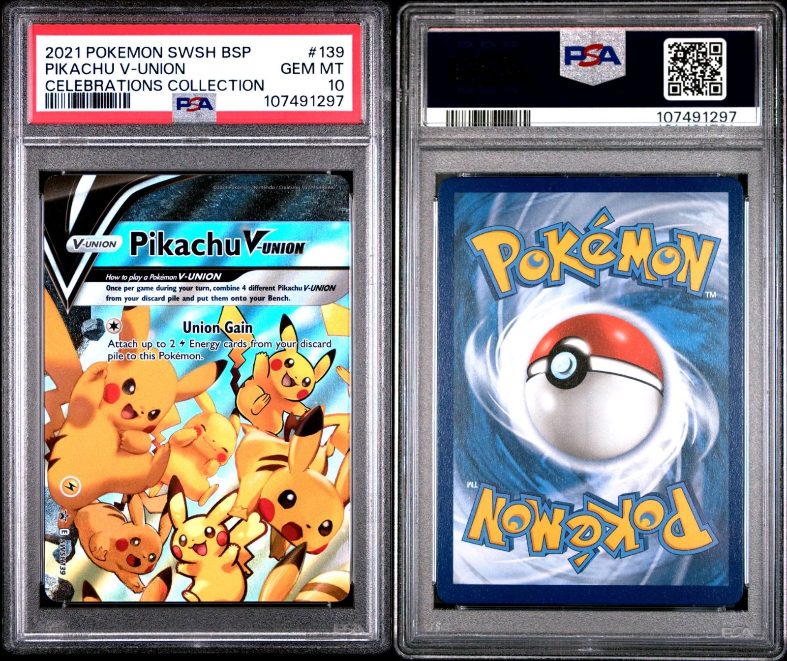 2021 PIKACHU V-UNION SWSH #139 #140 #141 #142 POKEMON CELEBRATIONS SEQ 297-300