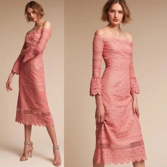 AMURLACE OFF THE SHOULDER MIDI DRESS PINK SZ 2