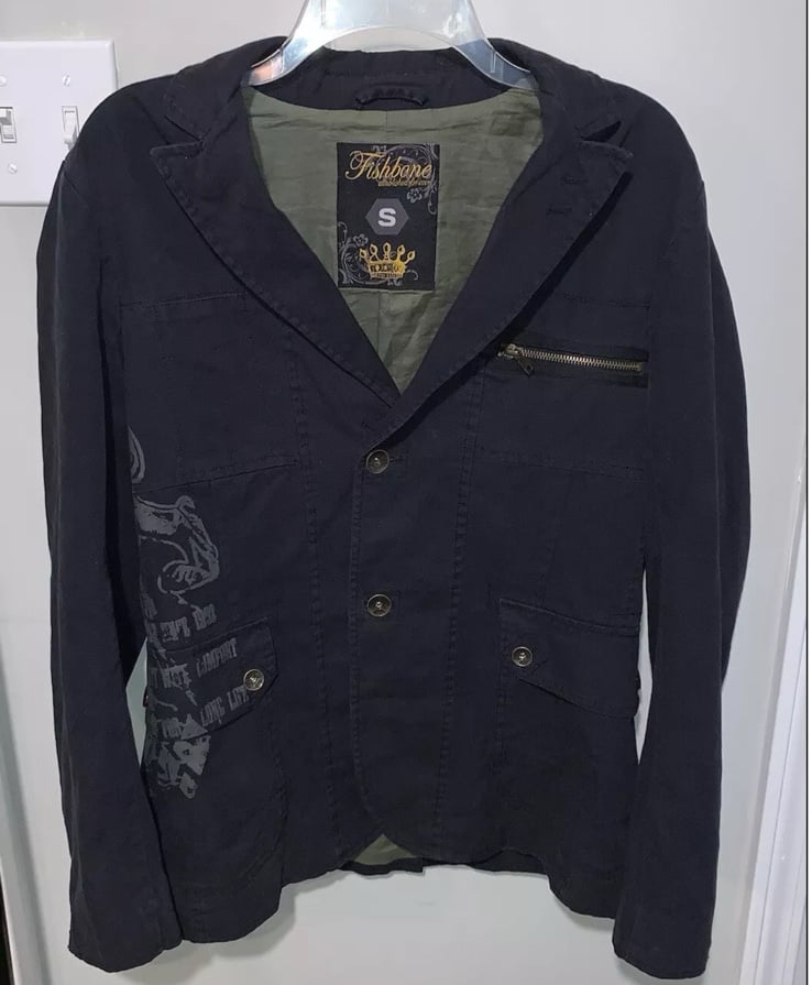 Fishbone Established Forever Size Small Long Sleeve Black Blazer Jackets RARE