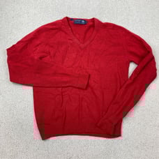 Vintage Lord & Taylor Red Lambswool V-Neck Sweater Mens Large Classic Knitwear