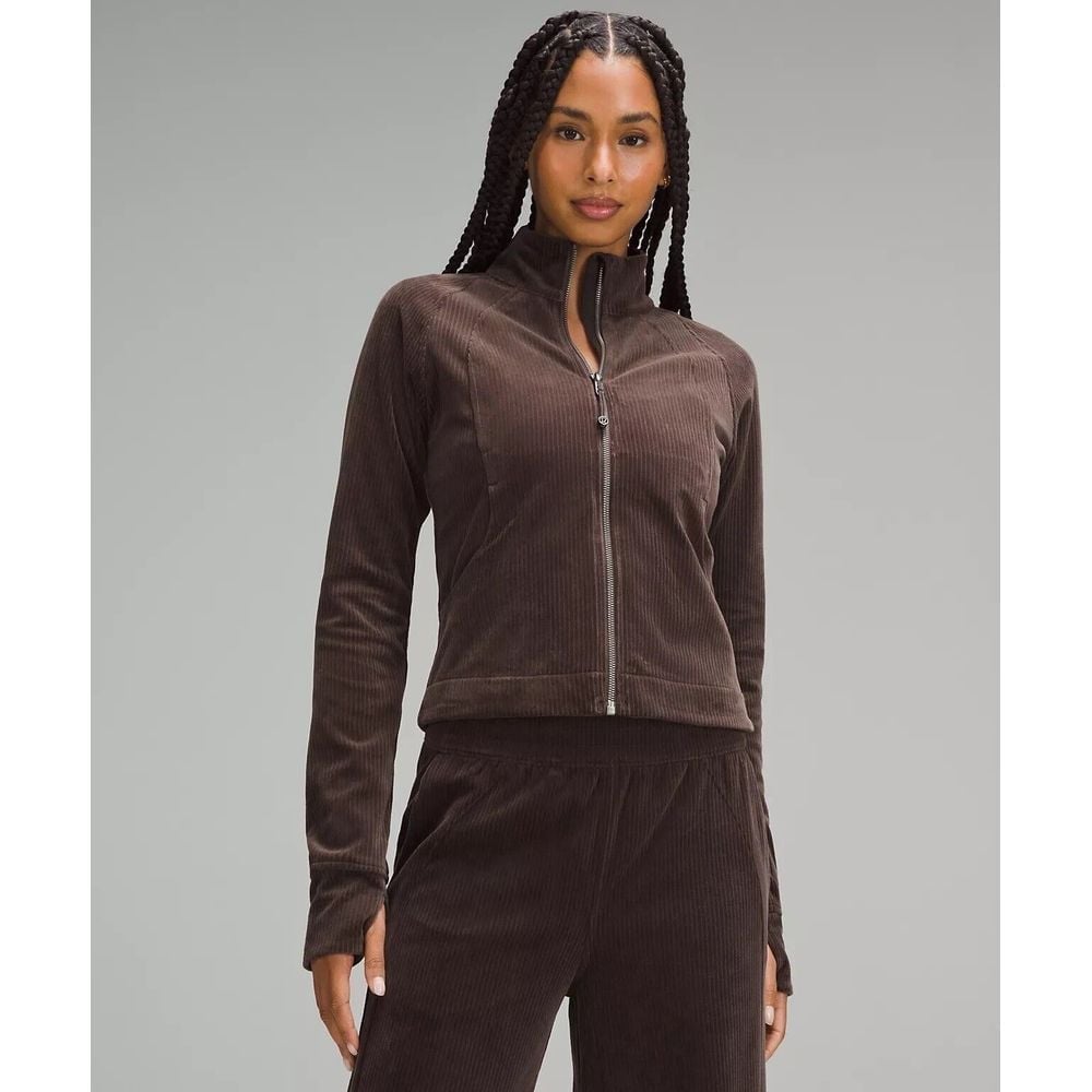 NWT Lululemon Scuba Track Jacket Velvet Cord Womens Espresso Brown Size 4
