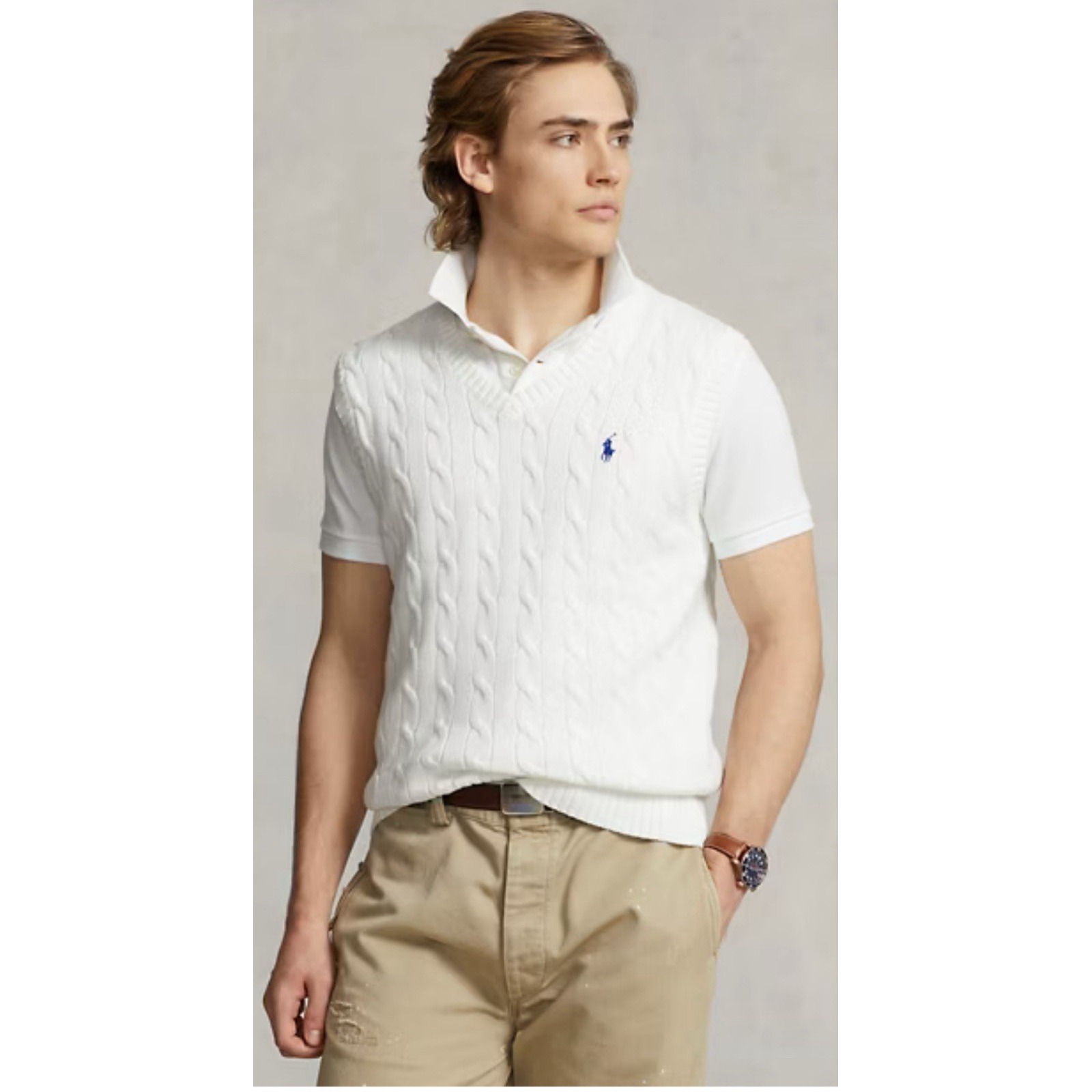 Polo Ralph Lauren Men's Cable-Knit Cotton Sweater Vest White XXL. Preppy Pony