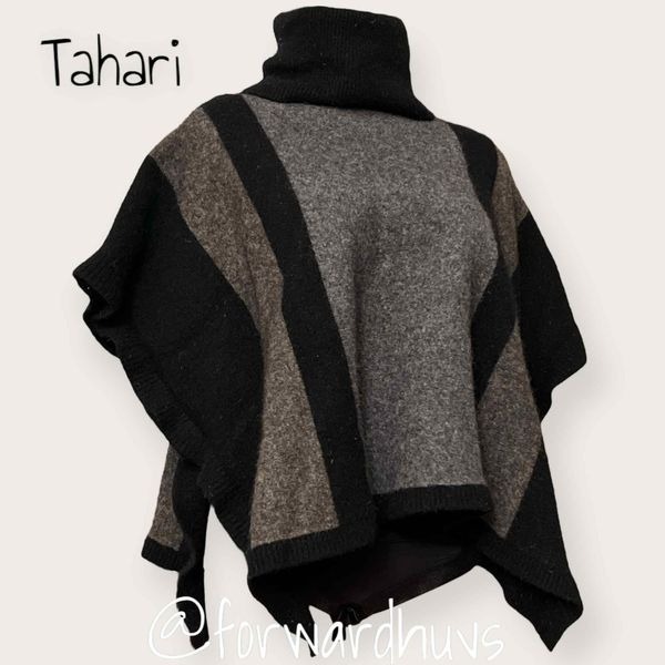 Tahari Wool Blend Poncho Sweater with Cowl Neck Size Small