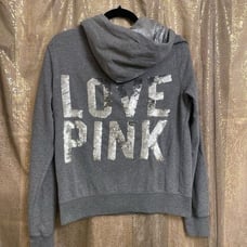 PINK Y2K Victorias Secret Gray Silver Sequin Bling Zip Sweater Medium