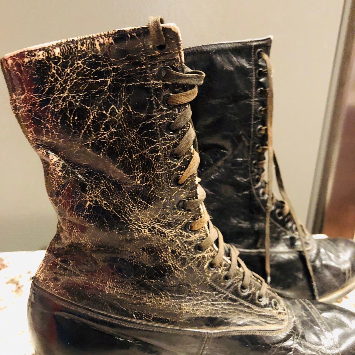 Antique Edwardian Boots, Black Calfskin,