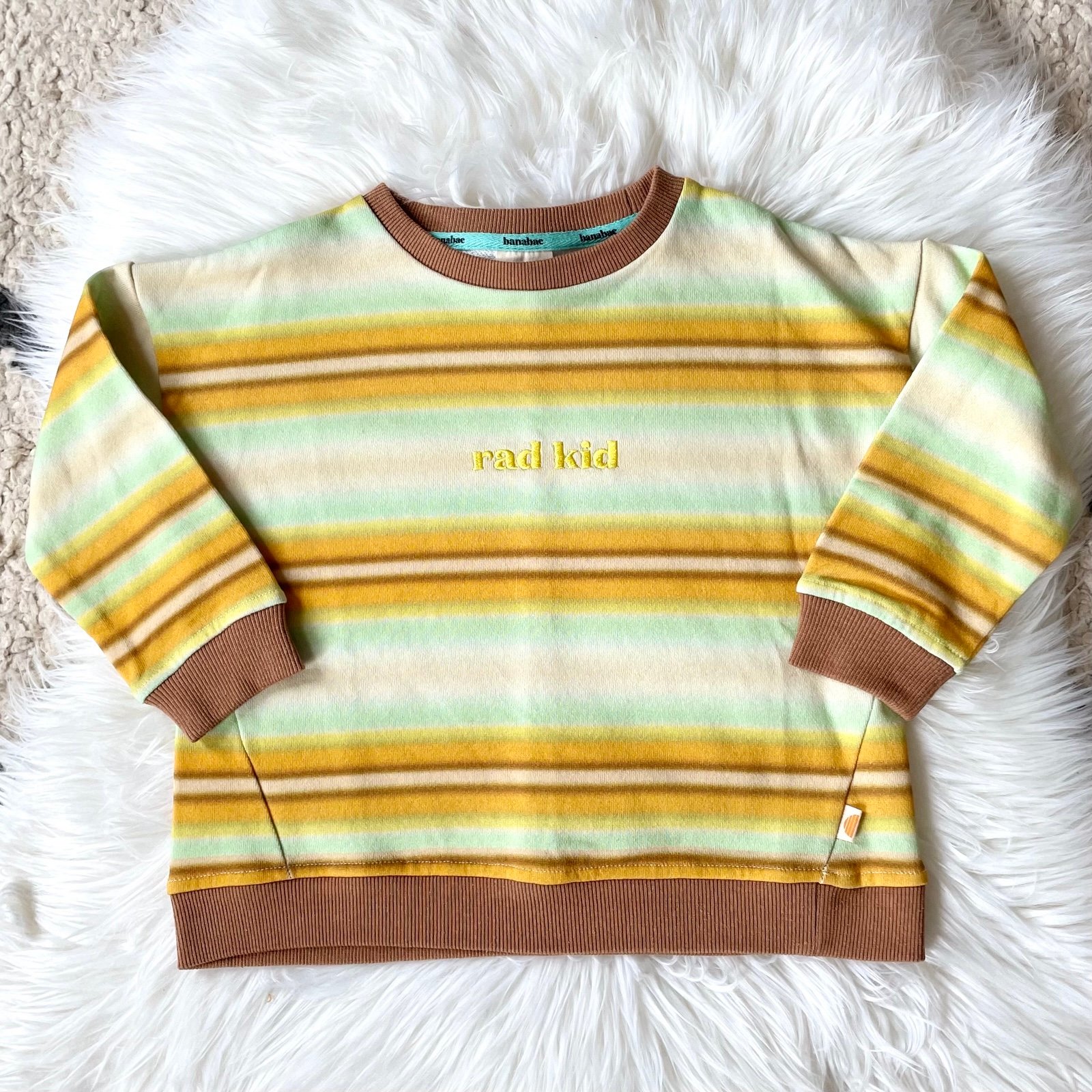 BANABAE Kids “RAD KID” Retro Prism Stripe Long Sleeve Pullover 4/5T