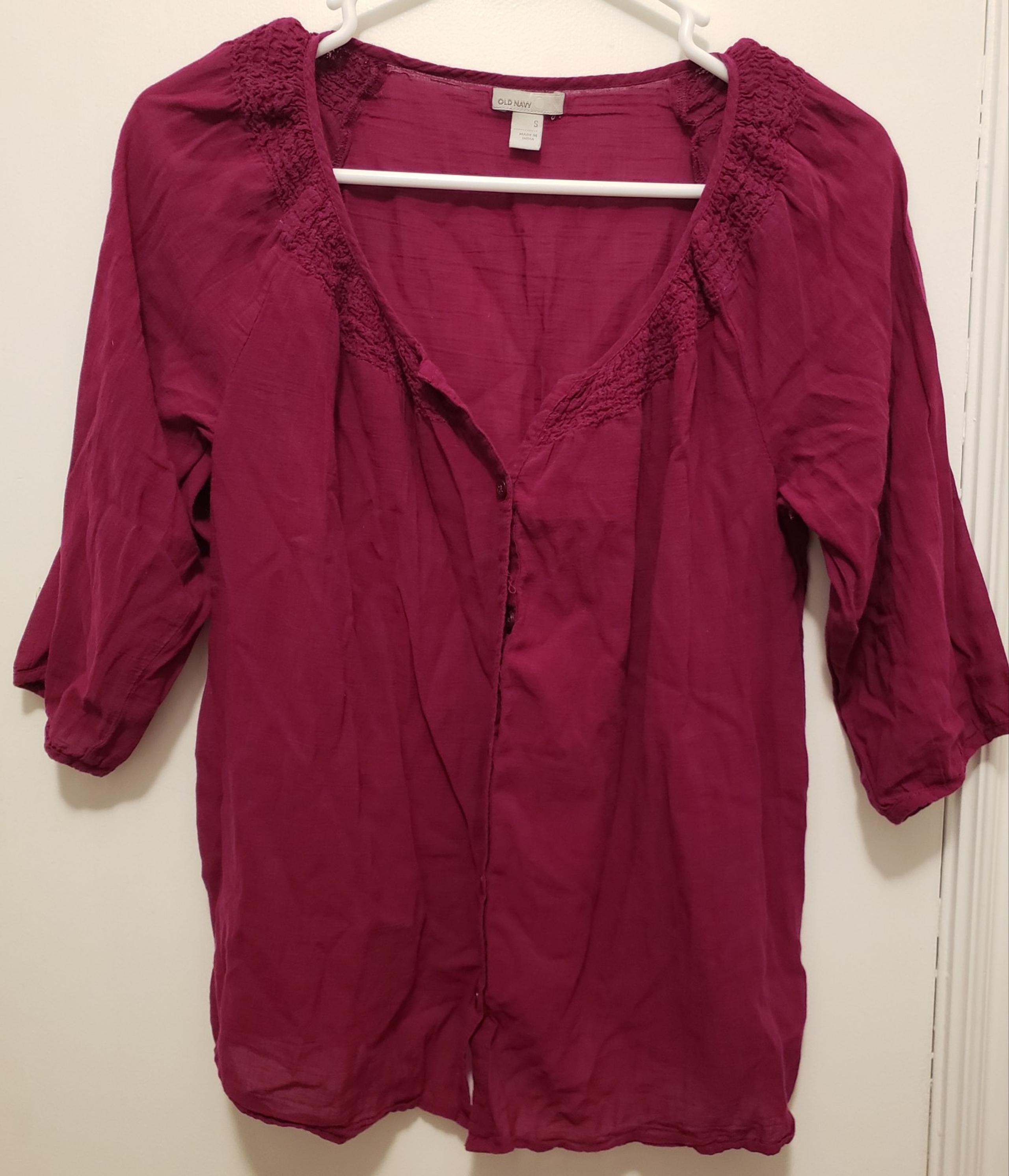 Old Navy Dark Pink 3/4 Sleeve Top, Size Small