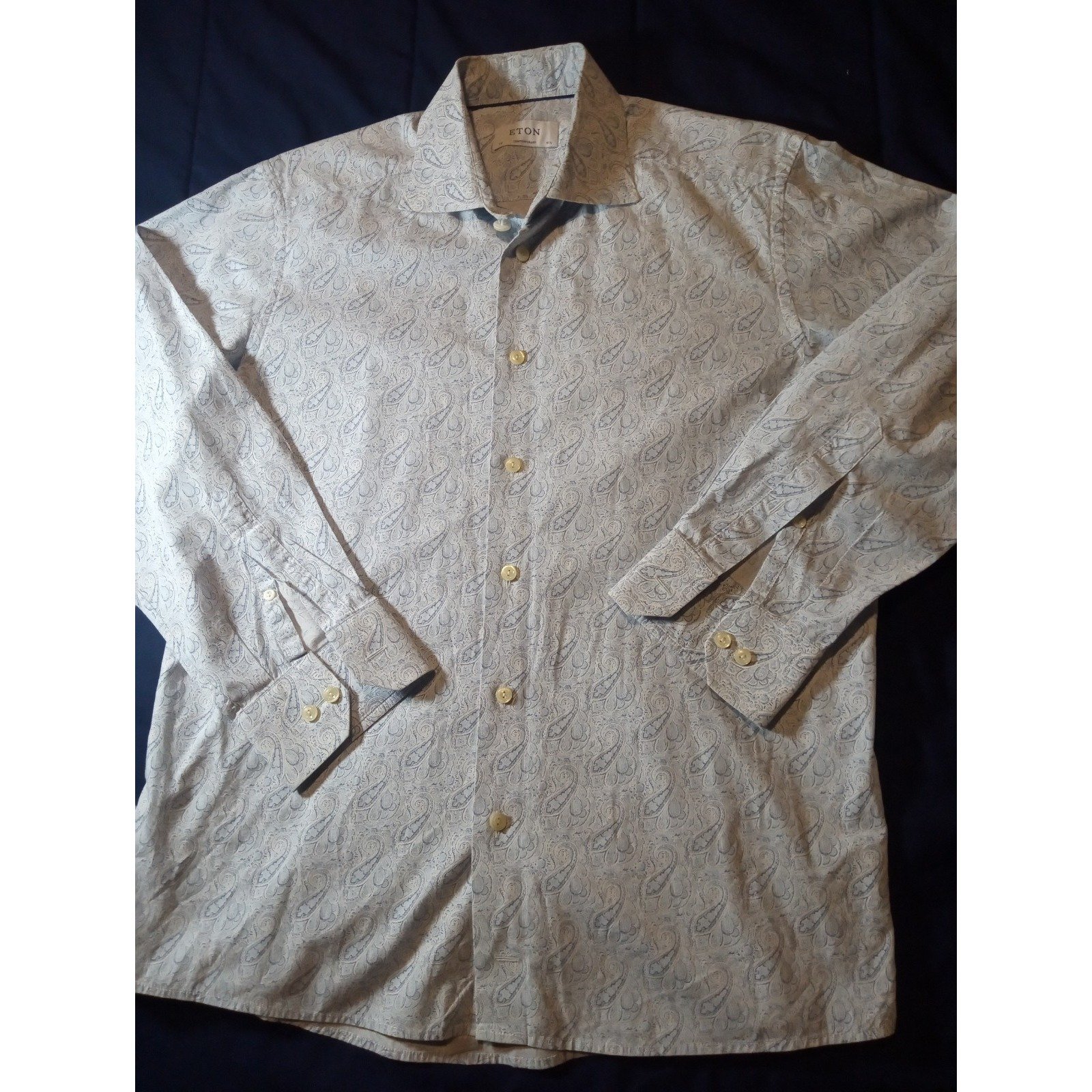 Eton Shirt Men Size 15.5 39 Blue Paisley Contemporary Button Up Formal