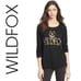 WILDFOX COUTURE GOLD CRESTED WILDFOX LOGO BLACK LONG SLEEVE LIGHTWEIGHT SHIRT XS