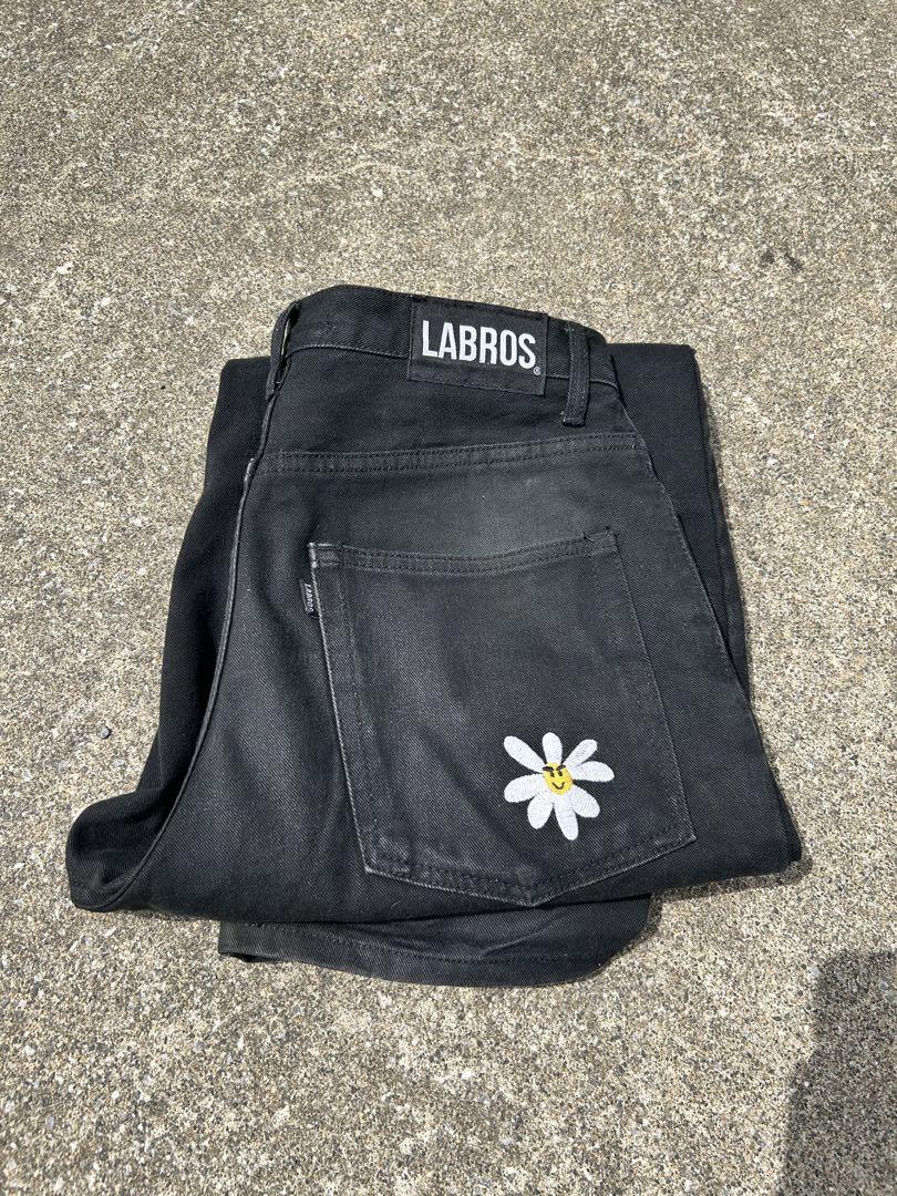 LABROS Black Denim Flower Embroidery