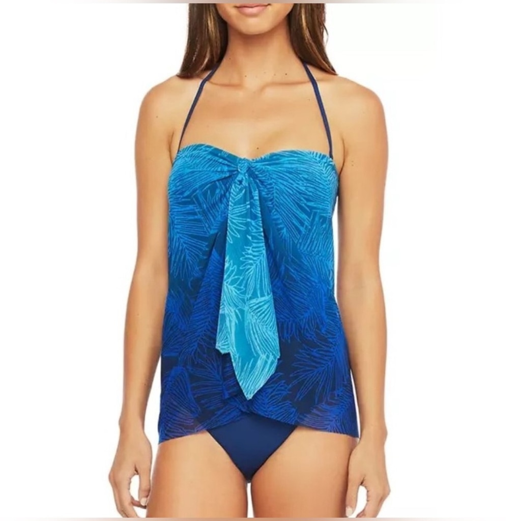 LAUREN RALPH LAUREN Women's Ombre Palm Flyaway Strapless One Piece Swimsuit