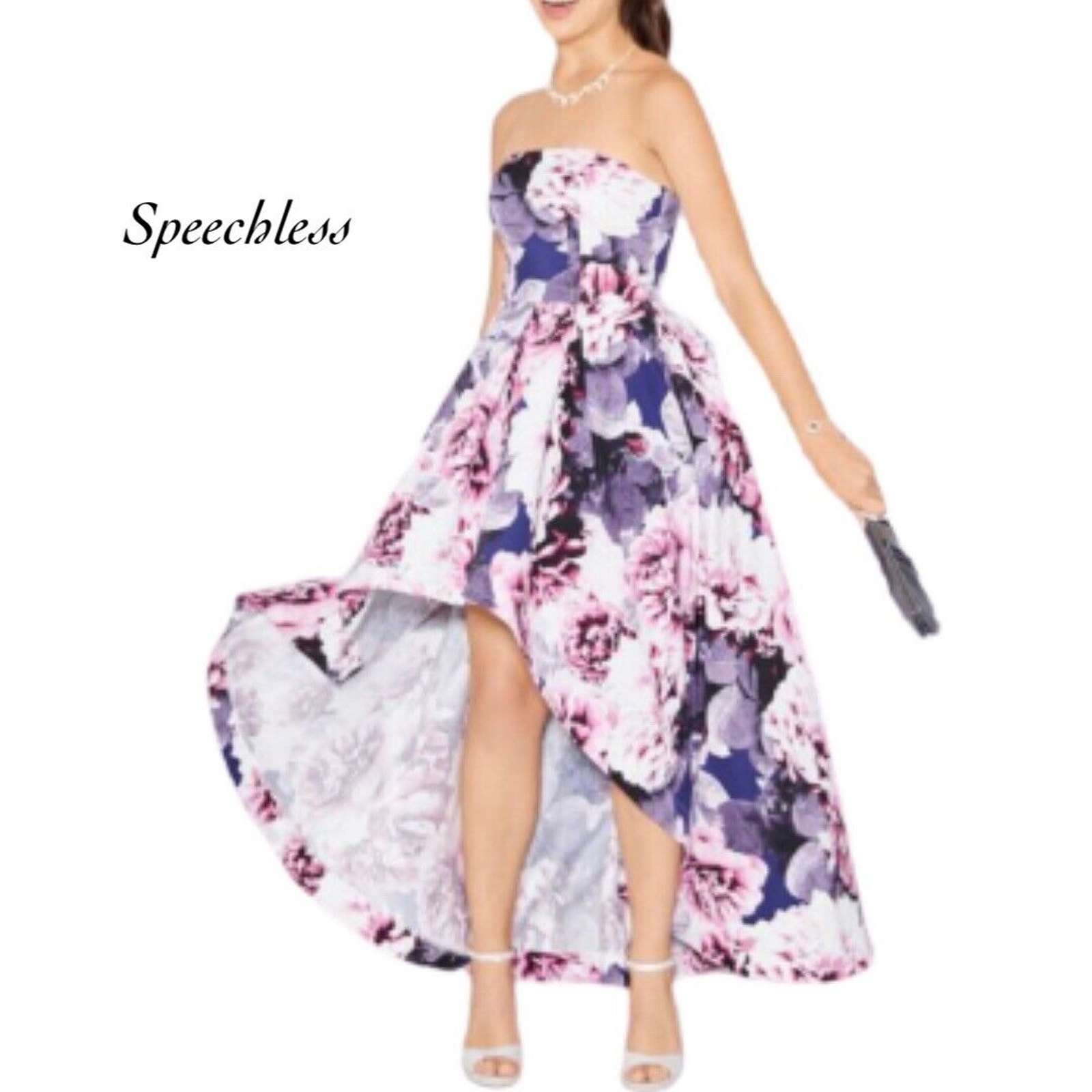 Speechless Rose Fuchsia Gray Removable Strap Hi Lo Hem Dress Gown NWT Size 15
