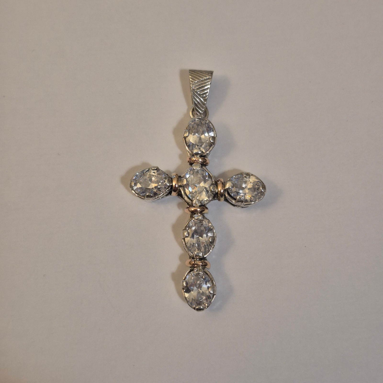 Vintage Handcrafted 925 & 14K Gold Cross Pendant with Large CZ Stones | 2.15