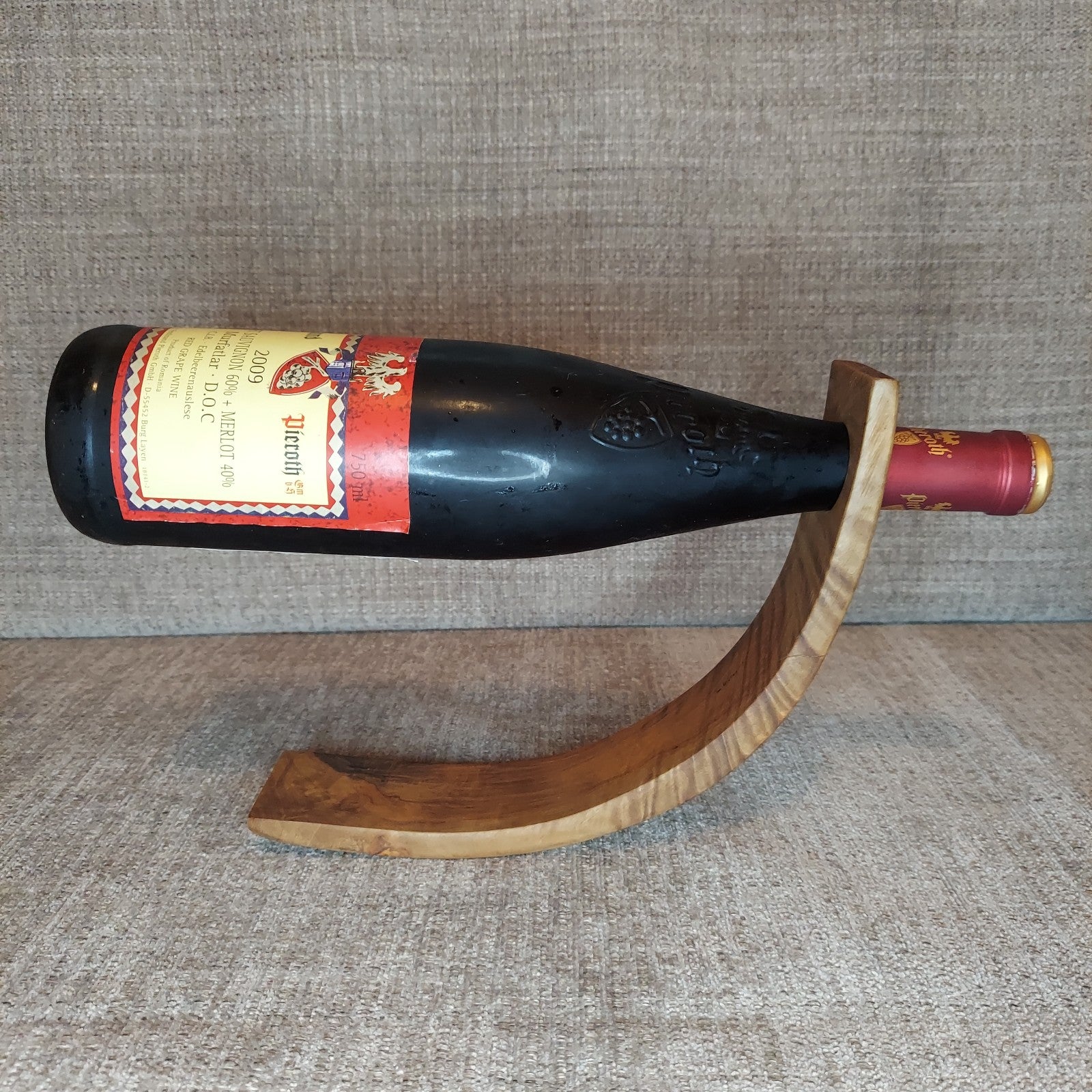 Olive Wood Floating Single Bottle Wine Holder