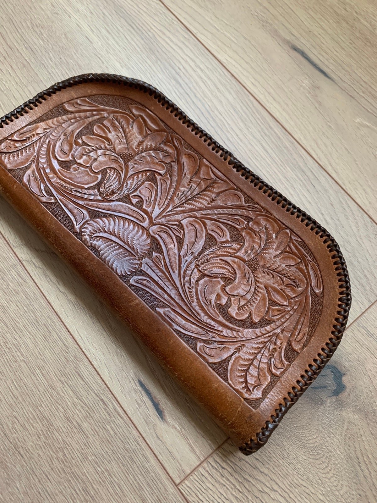 Vintage Leather Tooled Clutch bag