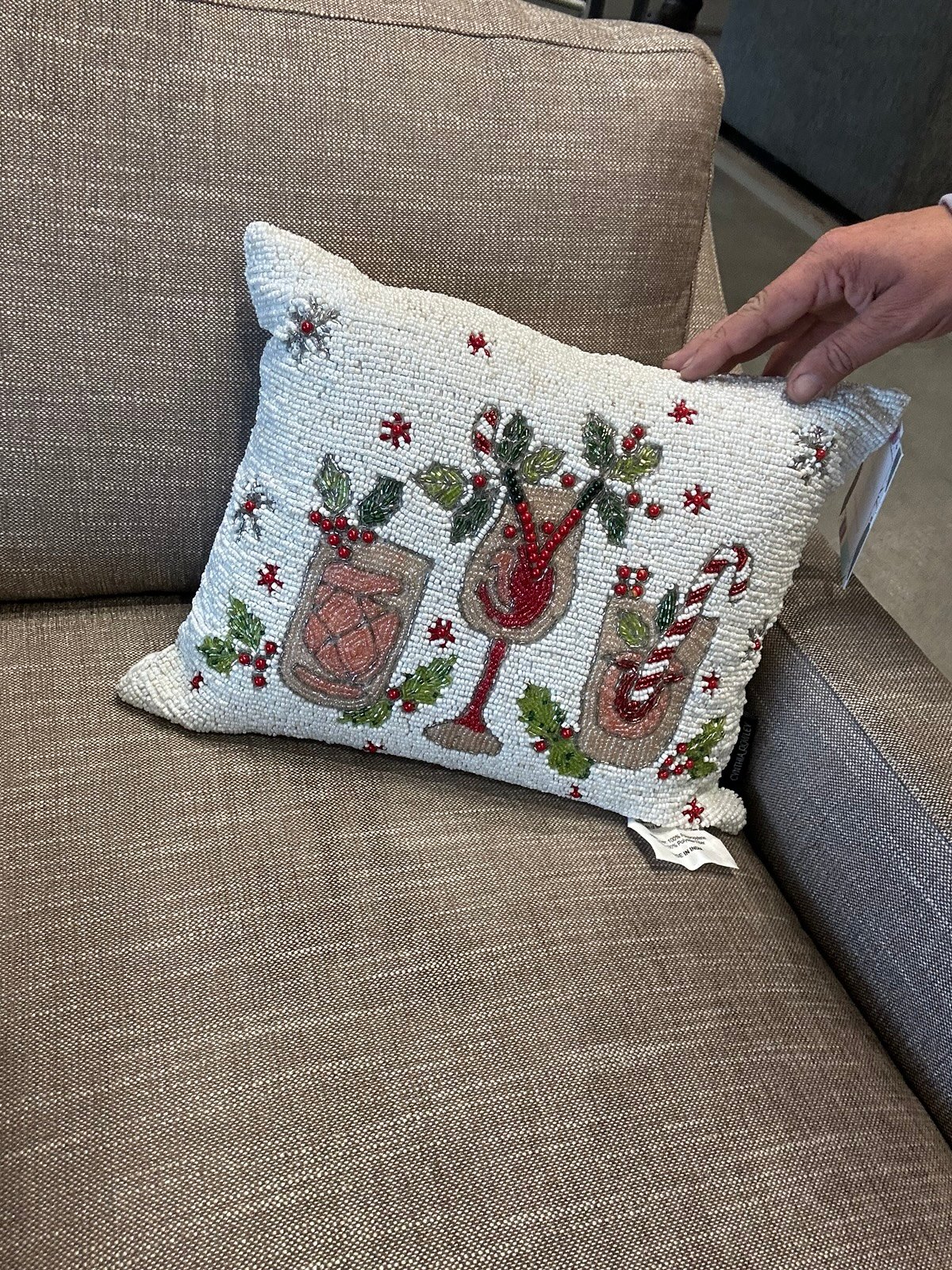 Find holiday drinks heated throw pillow