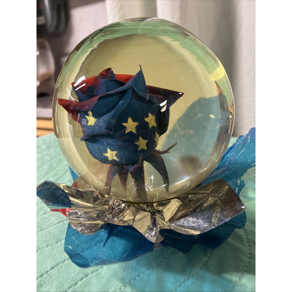 Forever American Flag ROSE In Glass Ball Water Dome Globe Large Real Rose 6x6