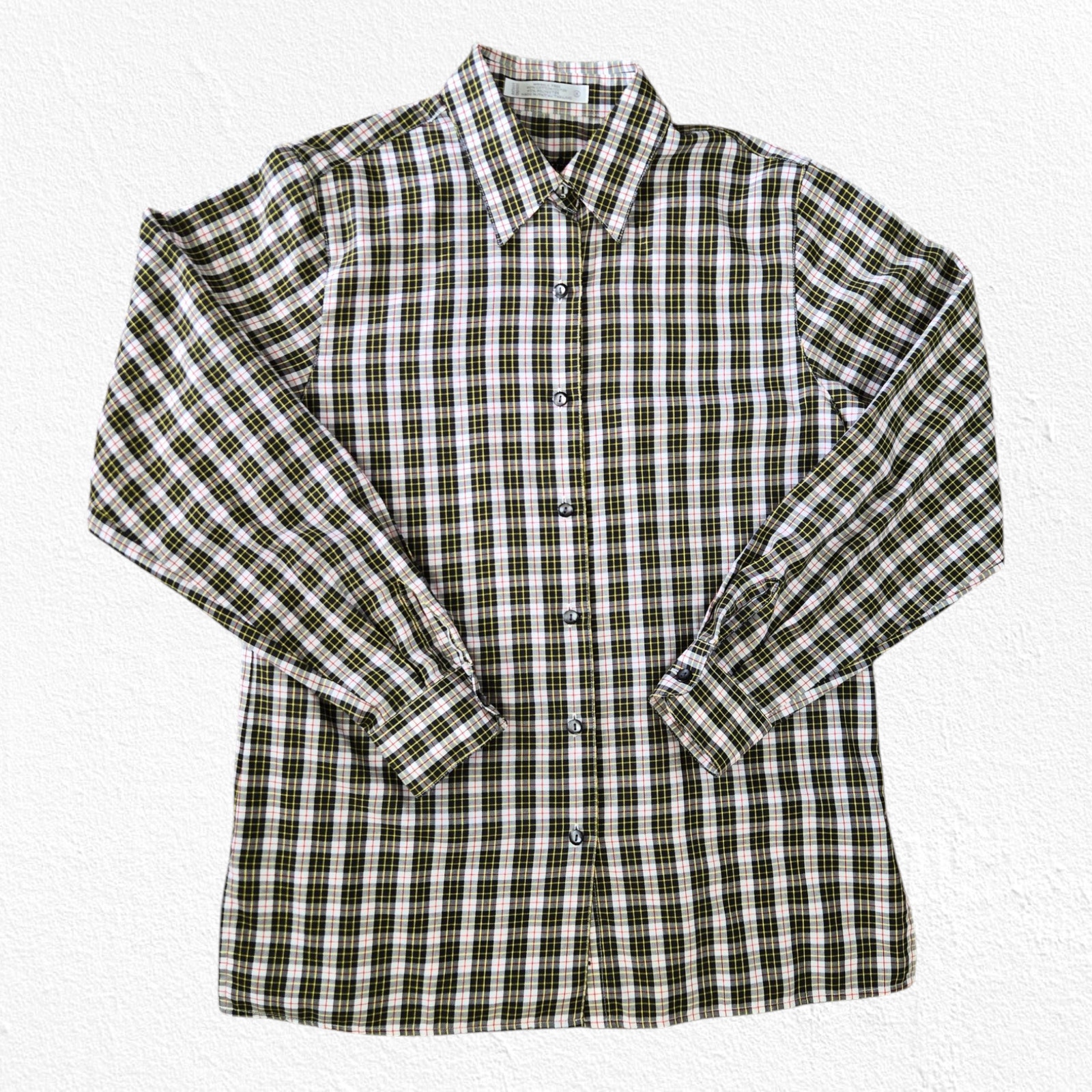 90s Vintage Foxcroft Black White Classic Checkered Plaid Button-Up Shirt Size 4