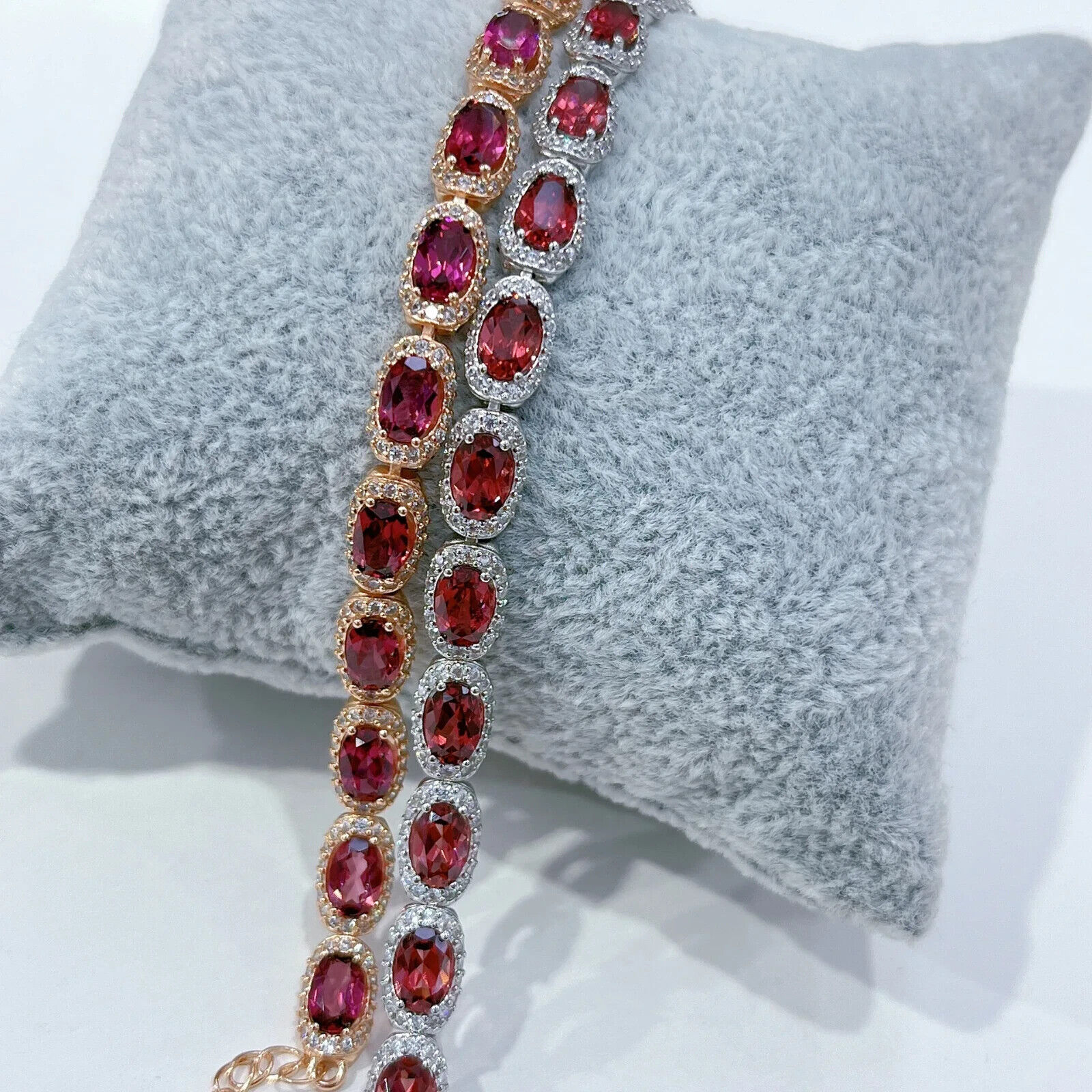 Natural Red Garnet Tennis Bracelet, Women's Garnet Bracelet Platinum Plated