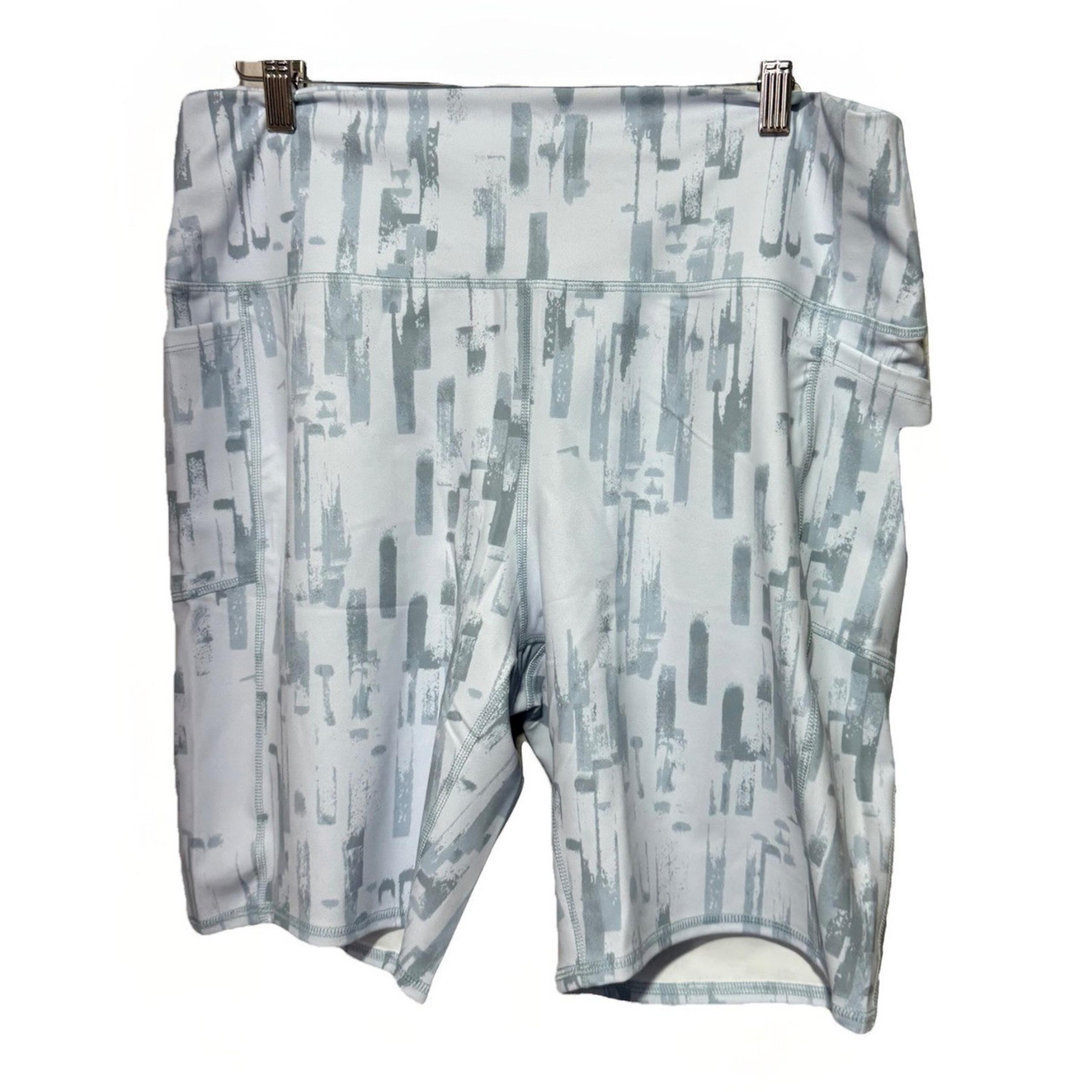 Mono B Biker Shorts 3XL Light Blue Abstract Print Pockets High Rise Activewear