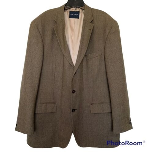 Nautica Men's Brown Tan Sport Coat Blazer Wool Cashmere Size 46R Flaw
