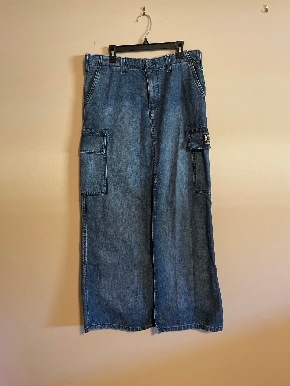Vintage Ralph Lauren Polo Jeans Company Denim Cargo Maxi Skirt