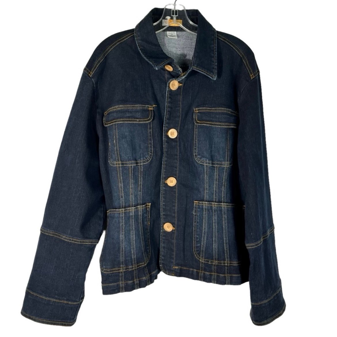 Tulle Plus Size Button Front Dark Wash Stretch Patch Pocket Denim Jacket 3X 3XL