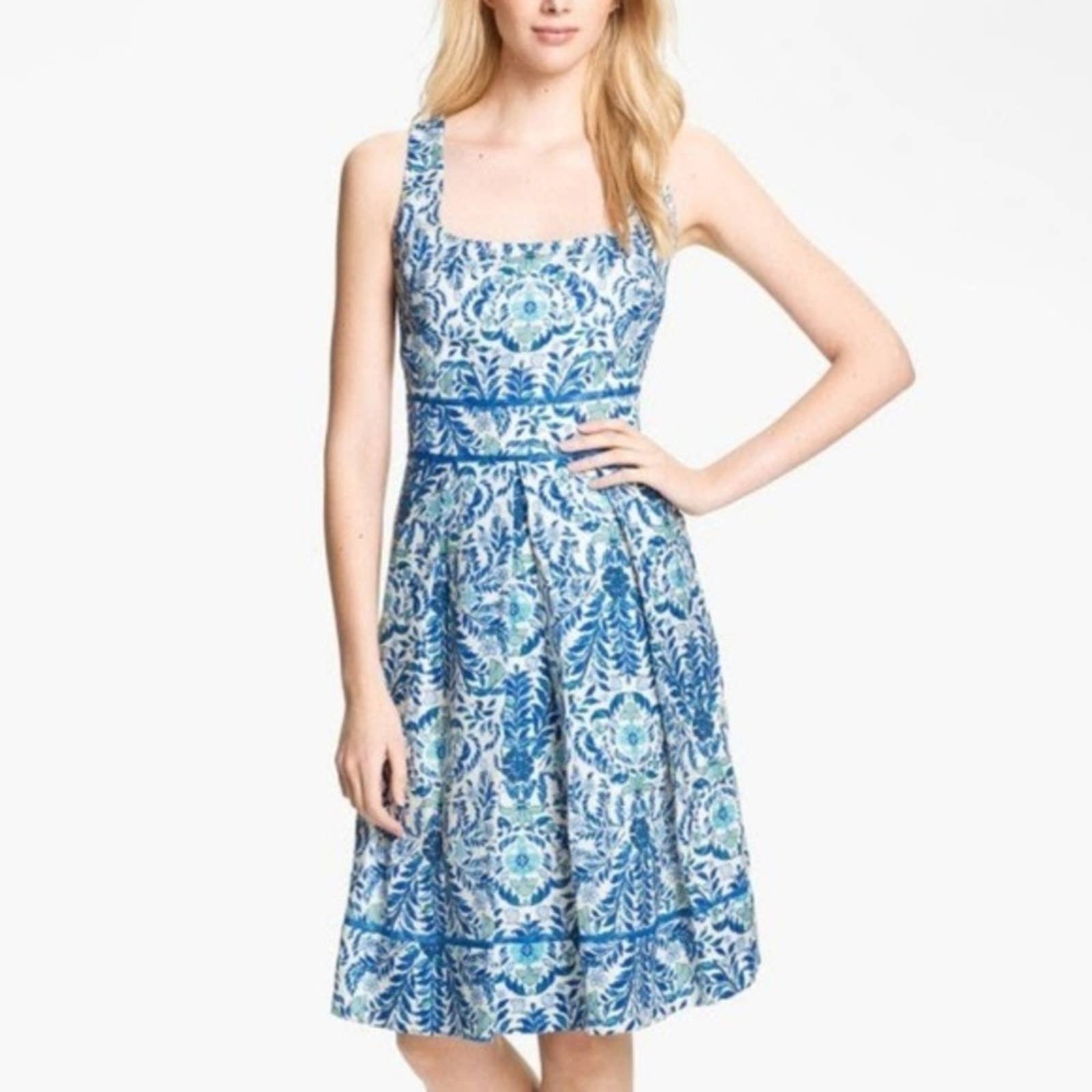 TORY BURCH Ramona Blue Floral Linen Silk Dress Size 2 