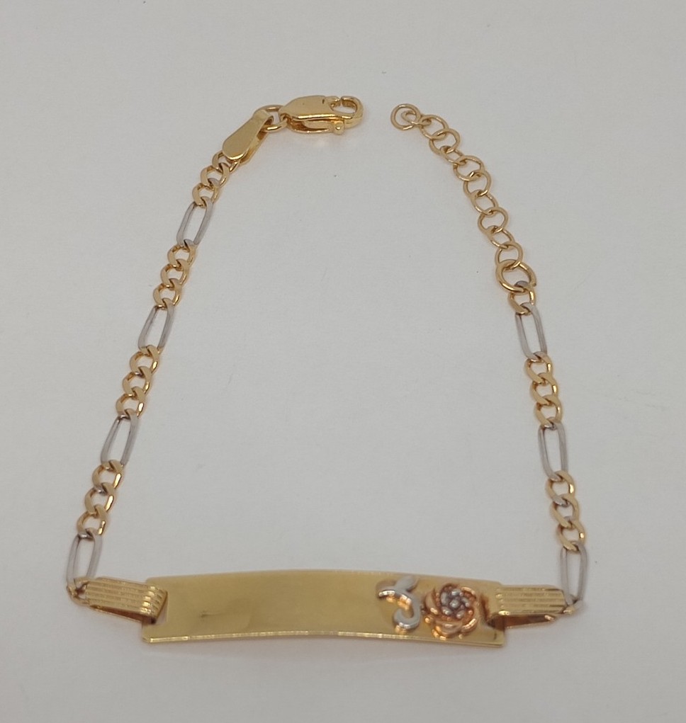 14k Solid Three Tone Gold ID Bracelet