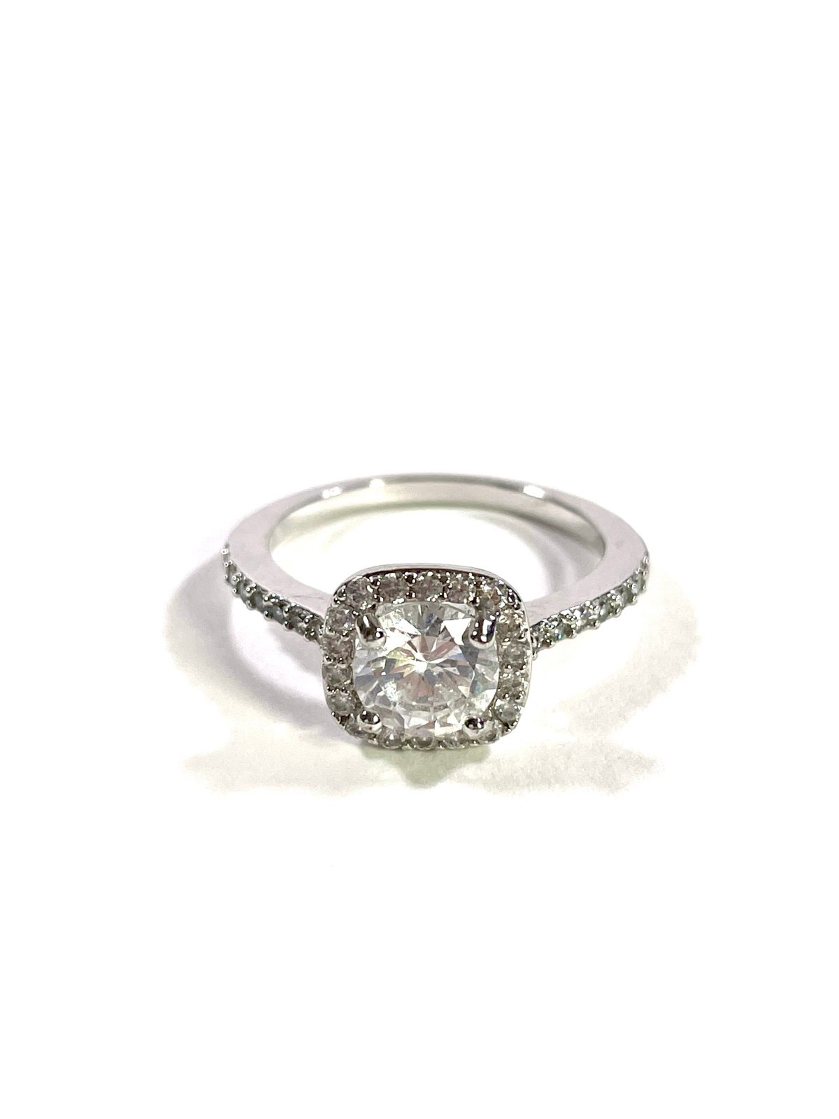 Sterling Silver Solitaire Cubic Zirconia Halo Ring