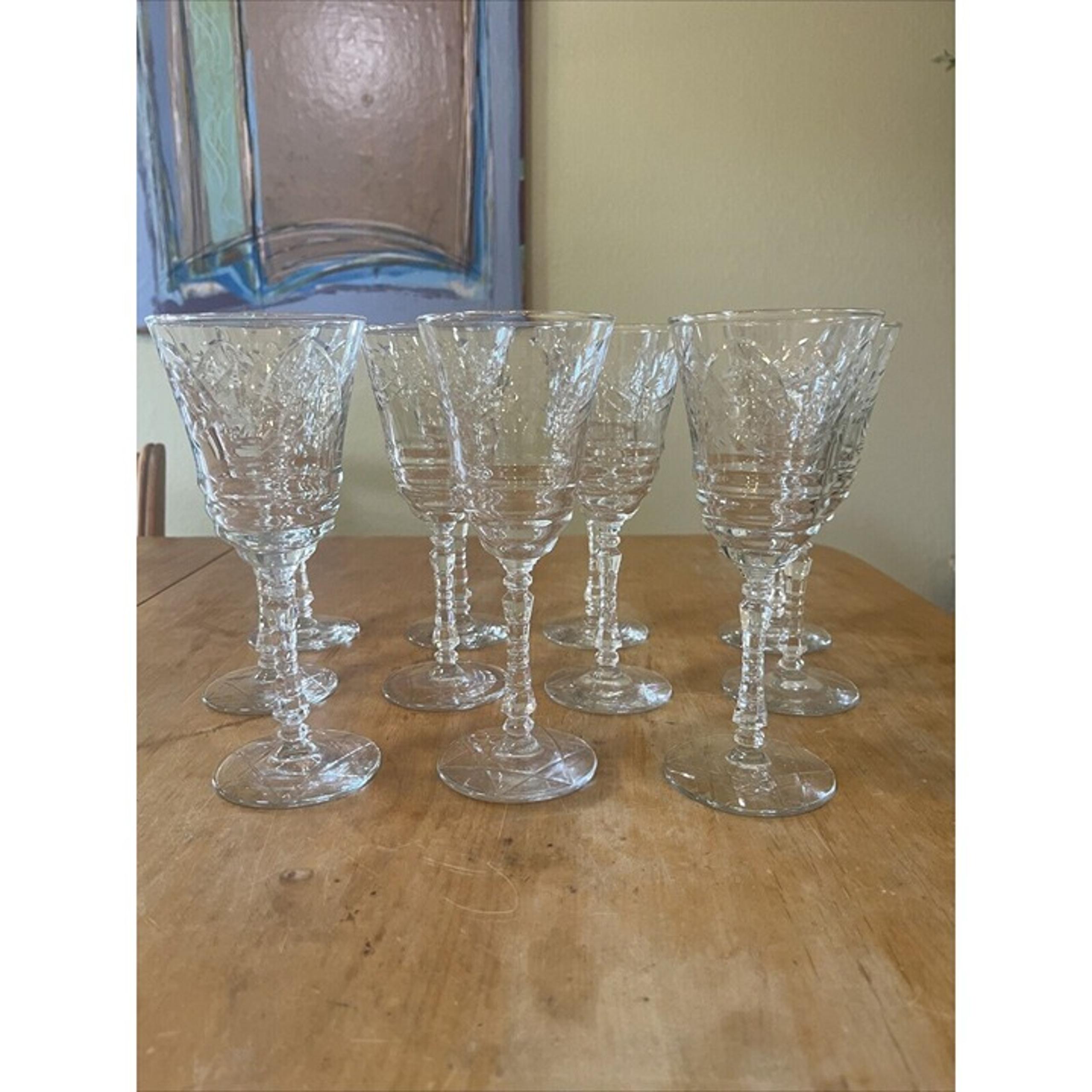 Vtg Libbey Rock Sharpe Artic Rose Set of 11 7 7/8in Water/ Wine Goblets