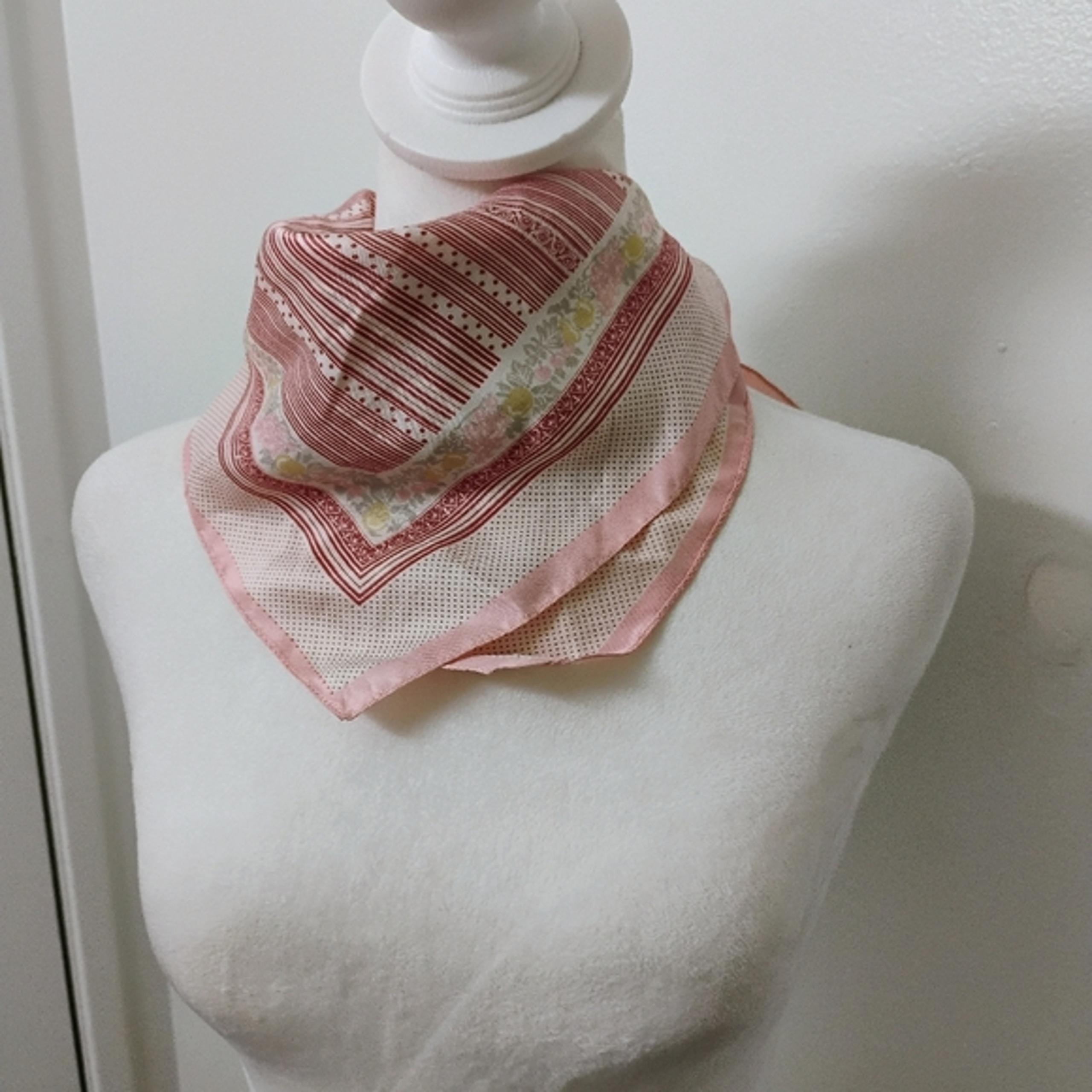 Vintage 70s 80s Striped Floral Acetate Square Scarf