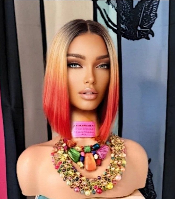 Celebrity dark Root triple color orange red fire black HD lace front wig