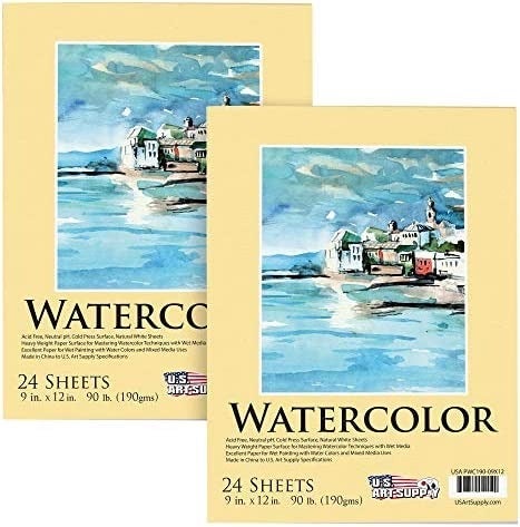 Pack of 2 U.S. Art Supply Premium Heavyweight Watercolor Painting Paper Pads