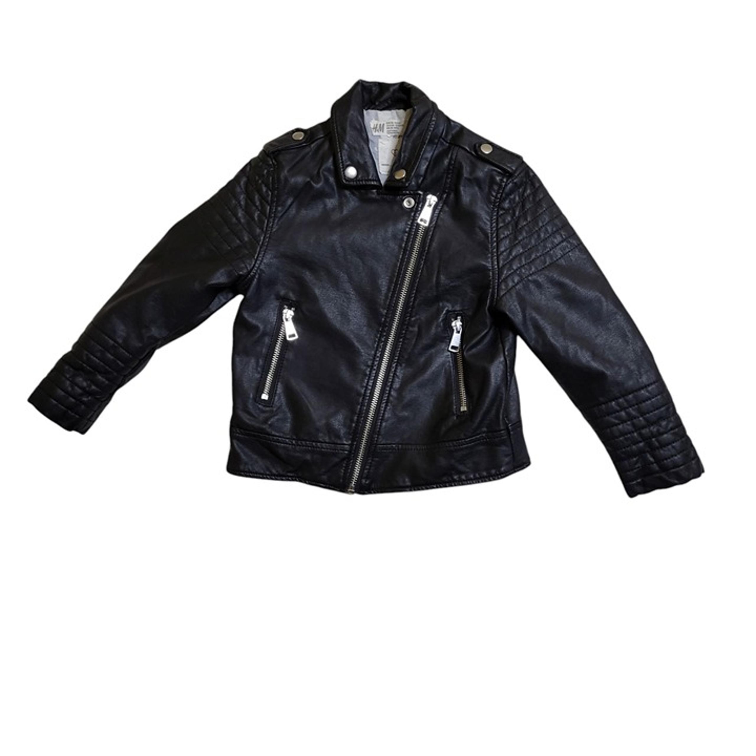 H&M Kids Black Faux Leather Moto Jacket Size 5-6Years Full-Zip Lined