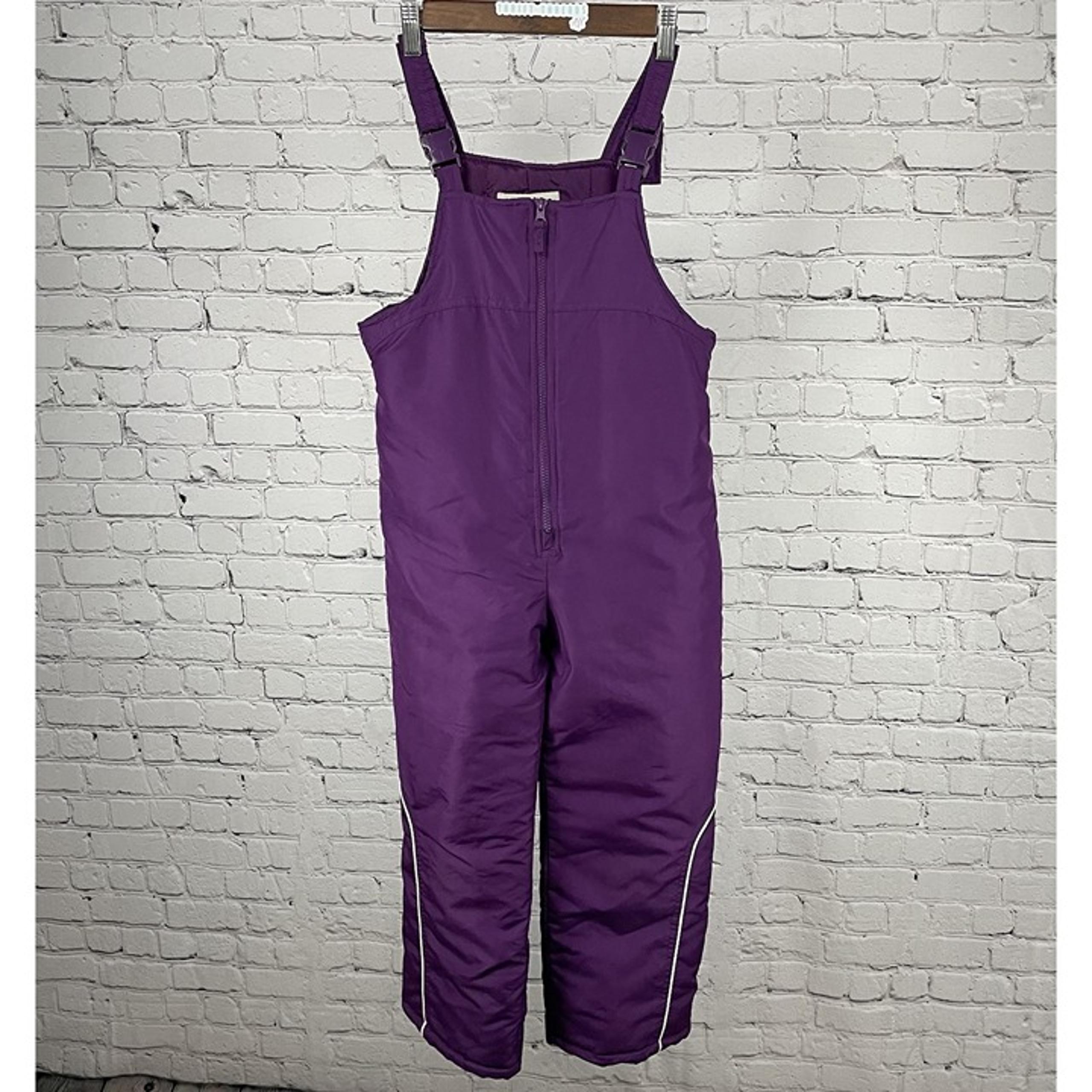 London Fog Purple Zipped Adjustable Straps Ski Snow Bib Kid Size Small S 7/8