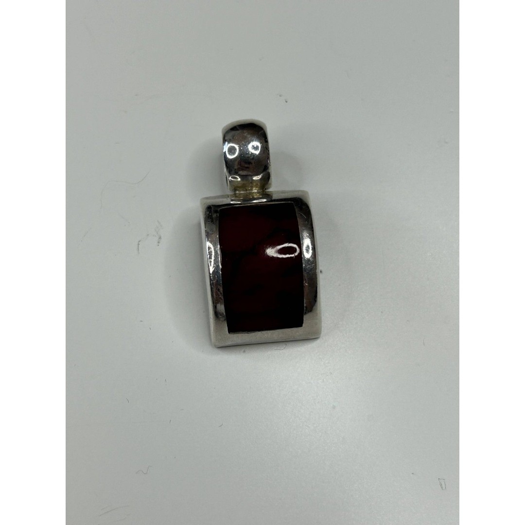 Vintage Modernist Jasper and Sterling Silver Mexico Pendant