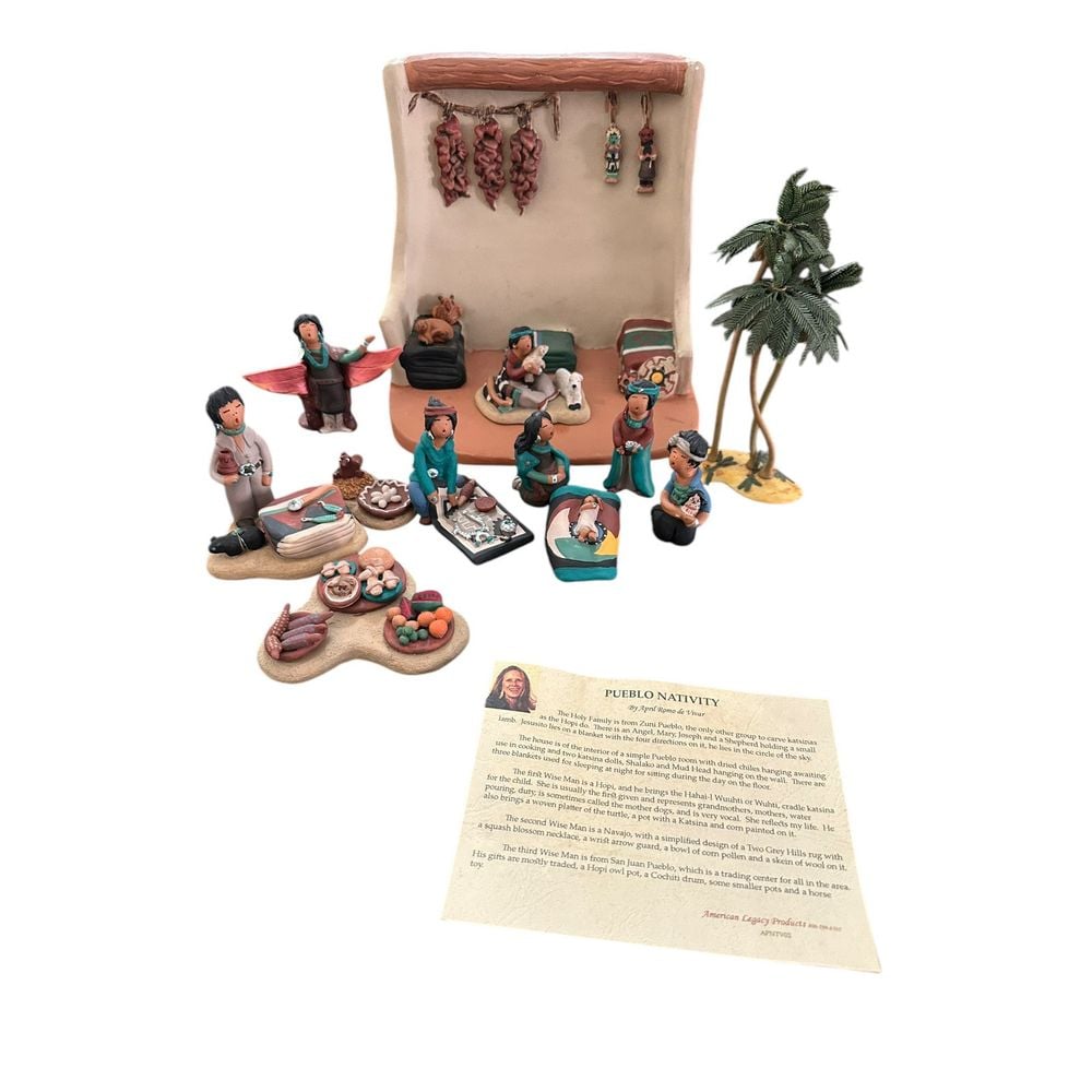 April Romo de Vivar Pueblo Nativity Christmas 11 pcs Native American Hopi Navajo